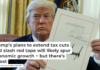 President Donald Trump holds up the 2017 tax law after signing it in the Oval Office of the White House in December 2017. AP Photo/Evan Vucci